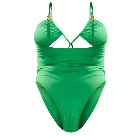 Womens Swimsuit Sz 20 Green Ruched Bead Detail Swimsuit By. PrettyLittleThing - Picture 12 of 14